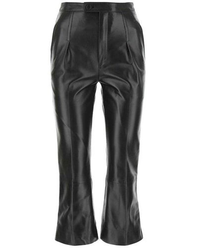 Saint Laurent Cropped Leather Straight-leg Pants - Black