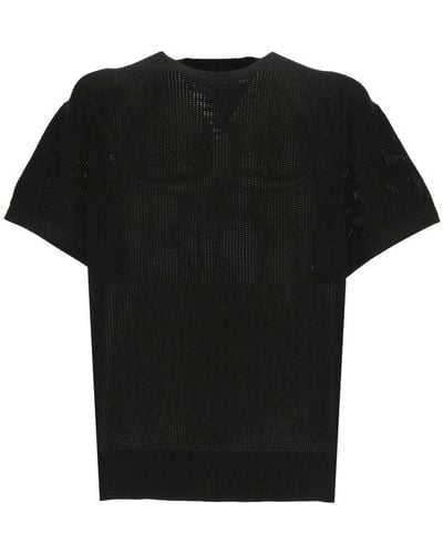 Neil Barrett Short Sleeved Open-knitted Sweater - Black