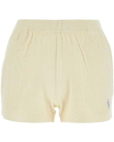 Sporty & Rich Logo Embroidered Thigh-length Shorts - Natural