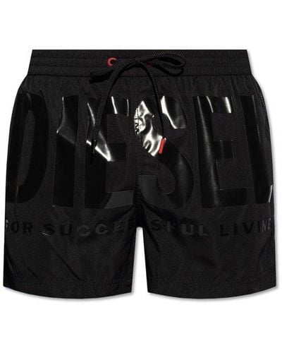 DIESEL Bmbx-ken-37 Denim-print Swim Shorts - Black