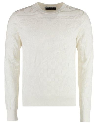 Dolce & Gabbana Long Sleeve Crew-neck Sweater - White
