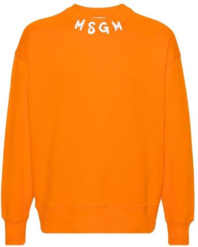 MSGM Logo Printed Crewneck Sweatshirt - Orange