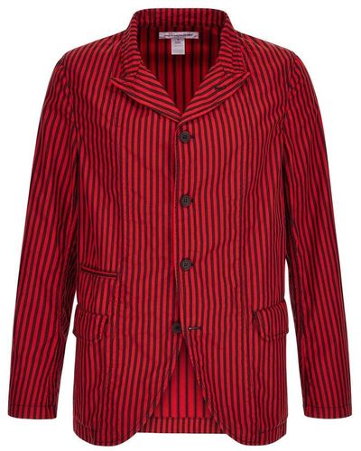 Comme des Garçons Striped Buttoned Blazer - Red