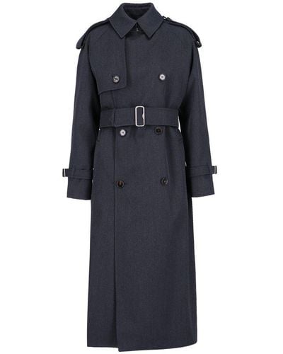 Burberry Double Breasted Belted Trench Coat - Blue