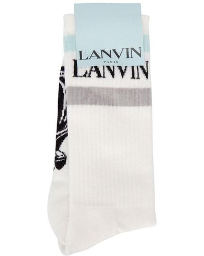 Lanvin Logo Intarsia Striped Socks - Black