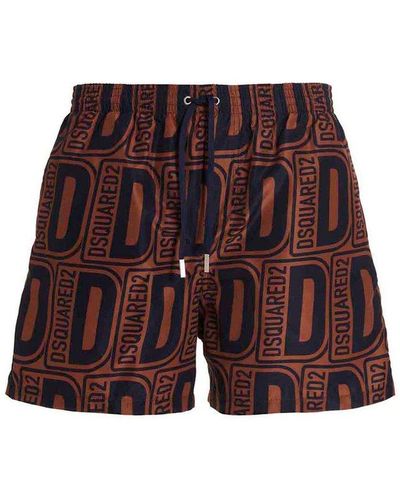 DSquared² Logo Print Swimming Trunks - Red