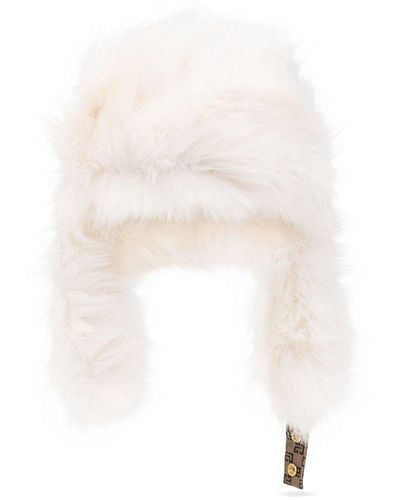 Balmain Mini Monogram Fur Trapper Hat - White