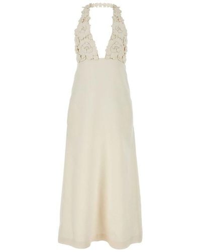 Valentino Floral-appliqué Open Back Sleeveless Dress - White