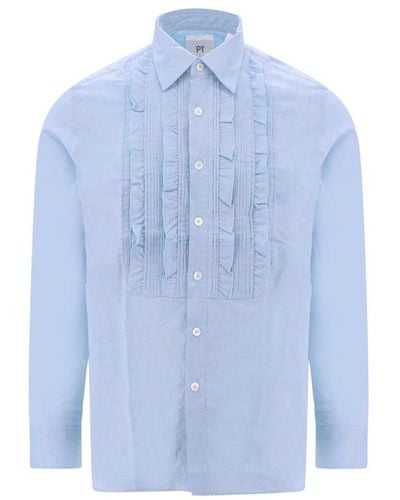 PT Torino Long-sleeve Bib-collar Buttoned Shirt - Blue