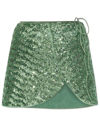 Oséree Embellished Asymmetric Mini Skirt - Green