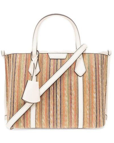 Tory Burch Small Perry Striped Triple-compartment Tote Bag - White