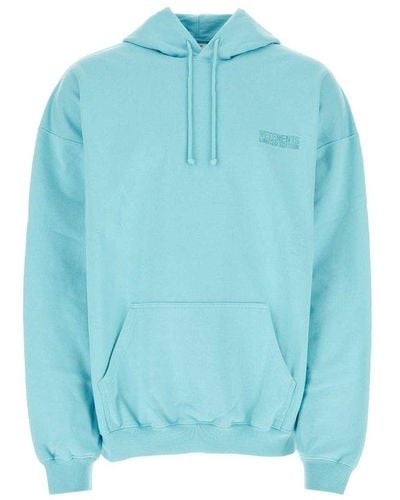 Vetements Logo Embroidered Drawstring Hoodie - Blue
