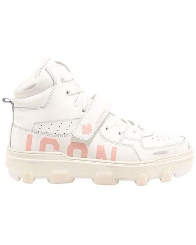 DSquared² Icon Print Distressed Lace-up Trainers - White