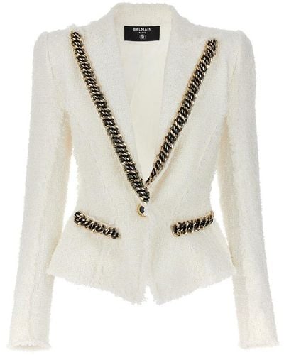 Balmain Tweed Blazer Blazer And Suits - White