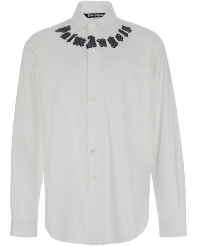 Palm Angels Logo Printed Long-sleeved Shirt - White
