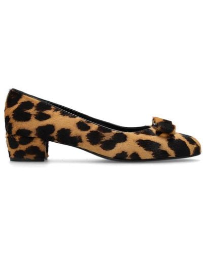 Ferragamo Leopard Printed Vara Bow Court Shoes - Brown