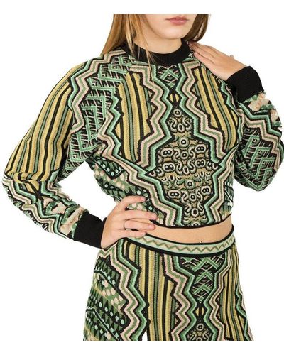 M Missoni Printed Knit Cropped Jumper - Green