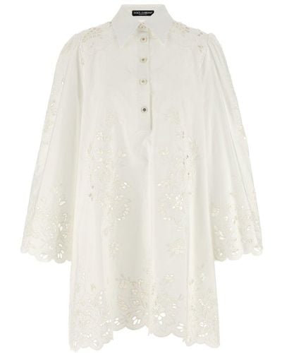 Dolce & Gabbana Cut-out Embroidered Poplin Shirt Dress - White