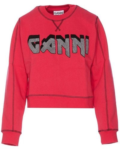Ganni Logo Patch Crewneck Sweatshirt - Red