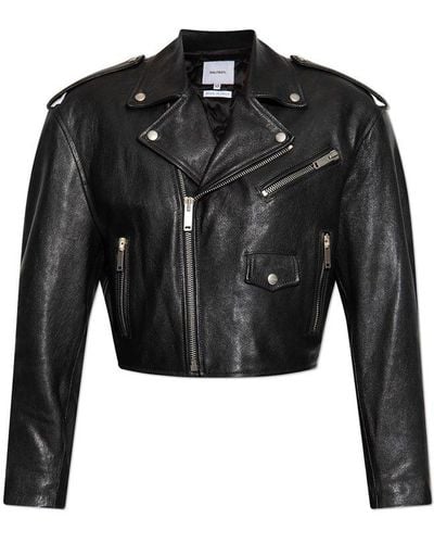 Halfboy Zipped Leather Biker Jacket - Black