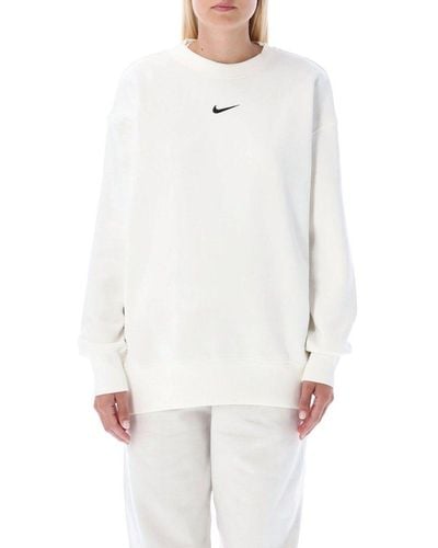 Nike Logo Embroidered Oversized Crewneck Sweatshirt - White