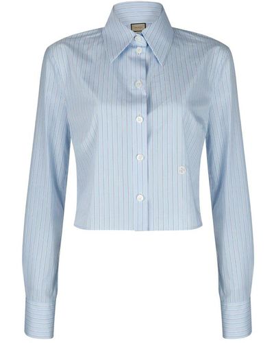 Gucci Striped Collared Long-sleeve Shirt - Blue