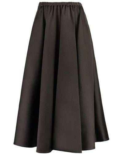 Valentino High Waist Pleated Midi Skirt - Black