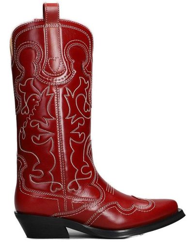 Ganni Western-style Embroidered Pointed-toe Boots