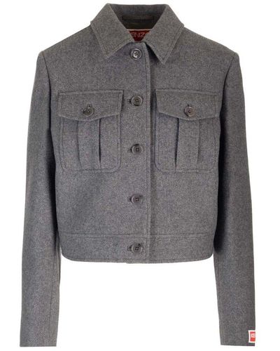 KENZO Wool Crop Jacket - Grey