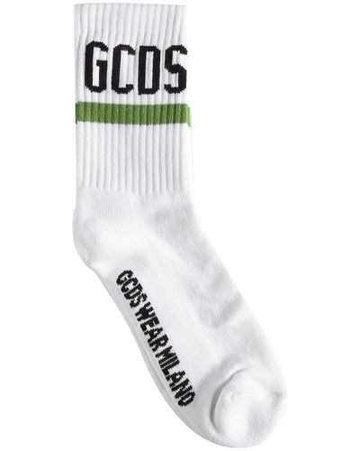 Gcds Logo-intarsia Knitted Socks - White