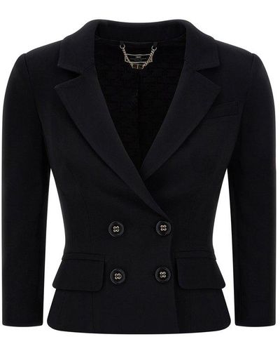 Elisabetta Franchi Double Breasted Cropped Jacket - Black