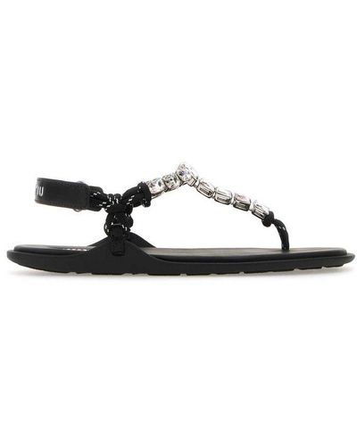 Miu Miu Embellished Thong Sandals - Black