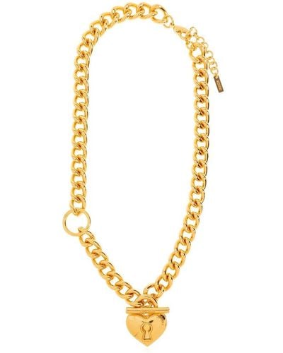 Moschino Heart-pendant Polished Finish Chain-linked Necklace - Metallic