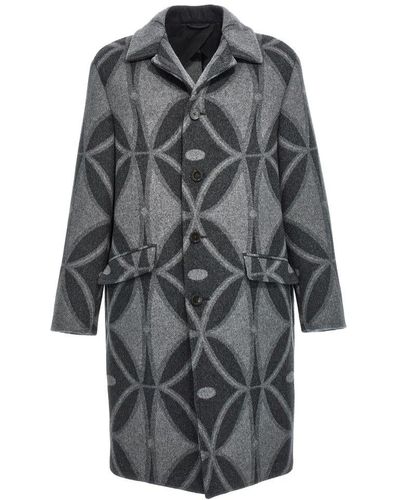 Etro Single Breast Jacquard Coat Coats - Gray