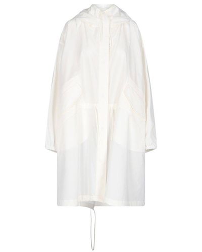 Jil Sander Logo Printed Hooded Coat - White