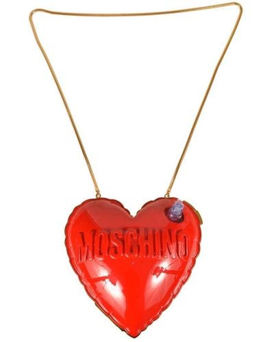 Moschino Logo Embossed Heart-shaped Shoulder Bag - Red