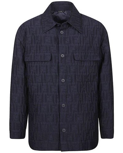 Fendi Monogrammed Collared Long-sleeve Shirt - Blue