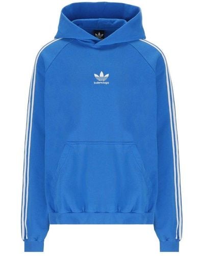 Balenciaga X Adidas Logo Printed Oversized Hoodie - Blue