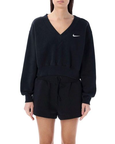 Nike Cropped V-neck Fleece Sweatshirt - Blue