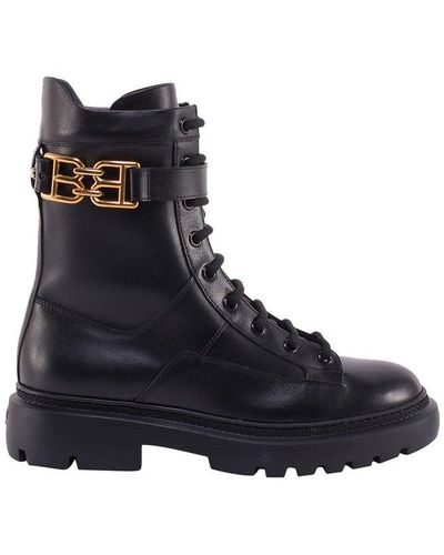 Bally Gioele Logo Plaque Lace-up Boots - Black