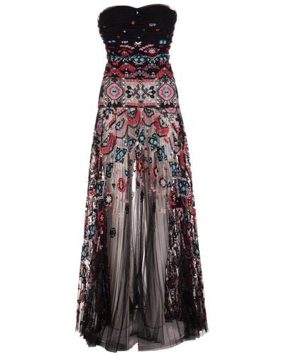 Ermanno Scervino Long Black Bustier Dress With Embroidery