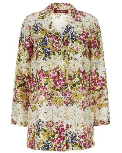 Max Mara Studio Floral Printed Long-sleeved Blouse - White