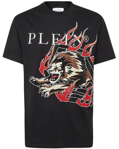 Philipp Plein Logo Tiger Embellished Crewneck T-shirt - Black