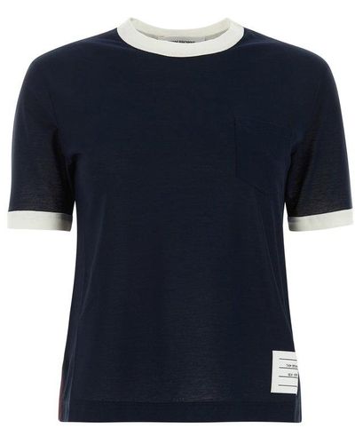 Thom Browne Logo Patch Crewneck T-shirt - Blue