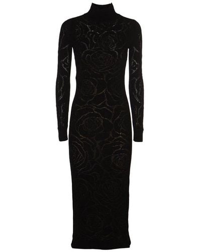 Alberta Ferretti High-Neck Longsleeved Knit Dress - Black