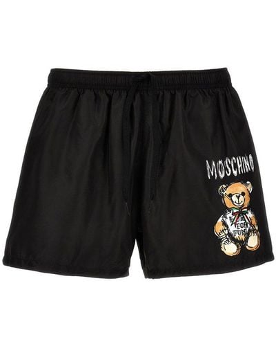 Moschino Teddy Bear Printed Drawstring Swim Shorts - Black