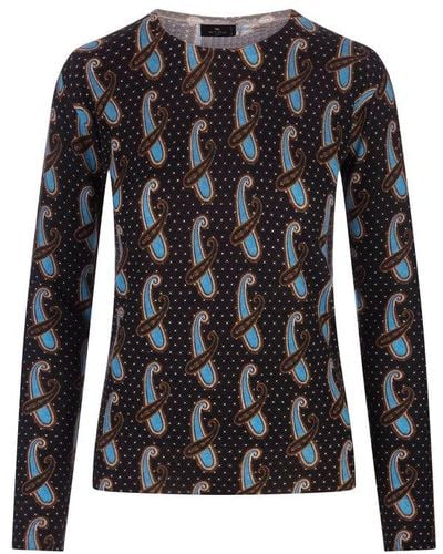 Etro Silk And Cashmere Sweater With Light Paisley Pattern All-over - Black