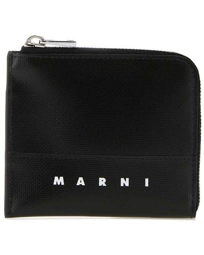 Marni Logo Printed Zip-around Wallet - Black
