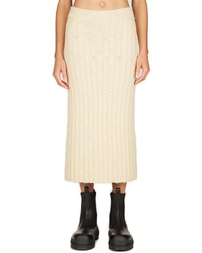 Jil Sander + Wool Rib Midi Skirt - Natural