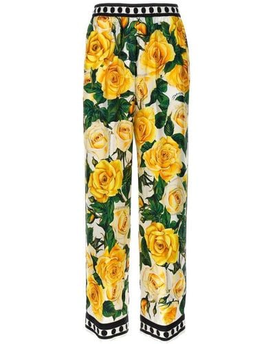 Dolce & Gabbana Rose Printed Pyjama Bottoms - Yellow